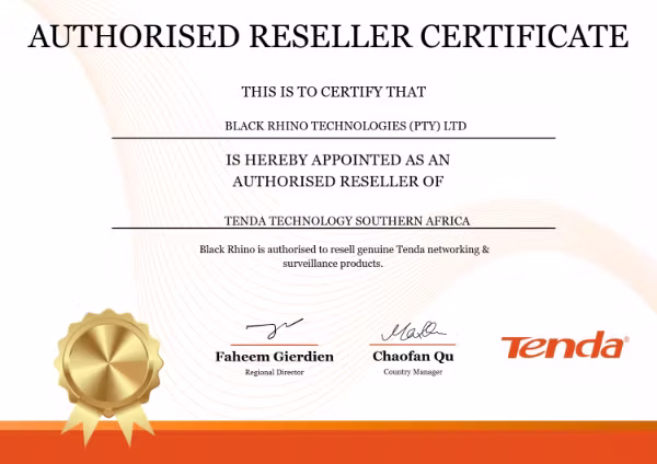 Tenda Black Rhino reseller certificate